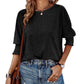 Women's Round Neck Smocked Cuff Dolman Sleeve Top