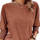 Women's Round Neck Smocked Cuff Dolman Sleeve Top
