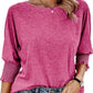 Women's Round Neck Smocked Cuff Dolman Sleeve Top