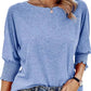 Women's Round Neck Smocked Cuff Dolman Sleeve Top