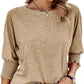 Women's Round Neck Smocked Cuff Dolman Sleeve Top