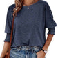 Women's Round Neck Smocked Cuff Dolman Sleeve Top