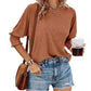 Women's Round Neck Smocked Cuff Dolman Sleeve Top