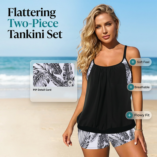 ✨ HALF-PRICE OFFER 👙 Women's Tankini with Blouson Top & Shorts 💥 Comfortable, Modern & Ideal for the Beach & Pool ☀️
