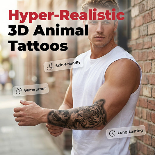 12-Sheet Realistic Lion & Tiger Temporary Tattoo Set