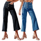 Women's Casual Wide-Leg Jeans with Patch Pockets
