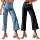 Women's Casual Wide-Leg Jeans with Patch Pockets
