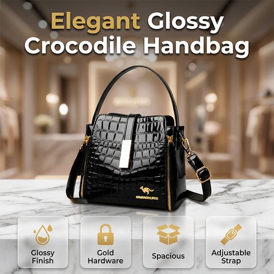 👜 Limited-time 50% off! Shiny crocodile-print handbag with gold hardware 💼