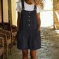 👖 LIMITED-TIME 56% OFF! 🌸 Retro Solid Color Romper with Adjustable Straps – Button-Front, Large Pockets, Relaxed Fit ✨