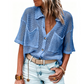 Women's Short Sleeve Knit Button-Down Shirt