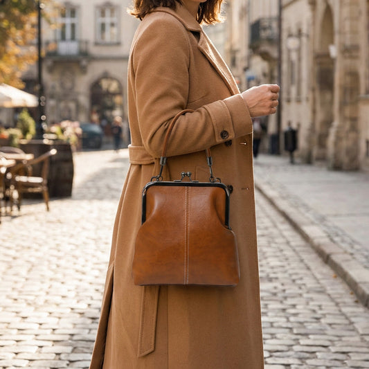 💋 Women's Kiss Lock Crossbody Bag with Top Handle – Vintage brass closure & structured shape – Removable strap, perfect for daily outings or dinner dates 👜 ✨