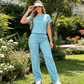 Women's Casual Short Sleeve Top & Wide Leg Pants Set