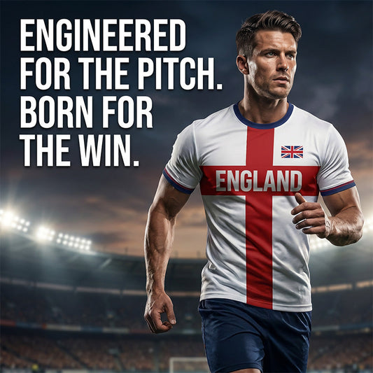 ⚽️60% OFF England Football Tee – Red Cross & Flag Graphic, Athletic Fit, Breathable for World Cup 2026 🏆⚽
