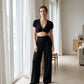 Women's V-Neck Button Ruched Crop Top