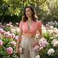 Women's V-Neck Button Ruched Crop Top
