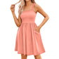 Women's Summer Square Neck A-Line Dress with Pockets