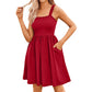 Women's Summer Square Neck A-Line Dress with Pockets