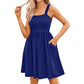 Women's Summer Square Neck A-Line Dress with Pockets