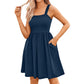 Women's Summer Square Neck A-Line Dress with Pockets