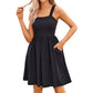 Women's Summer Square Neck A-Line Dress with Pockets