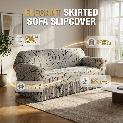 High-Stretch Sofa Slipcover – Ruffled Hem & Full Protection
