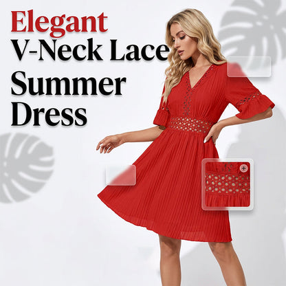 📢📢50% OFF !! ⏰Chic V-Neck Dress with Lace Cutout Details