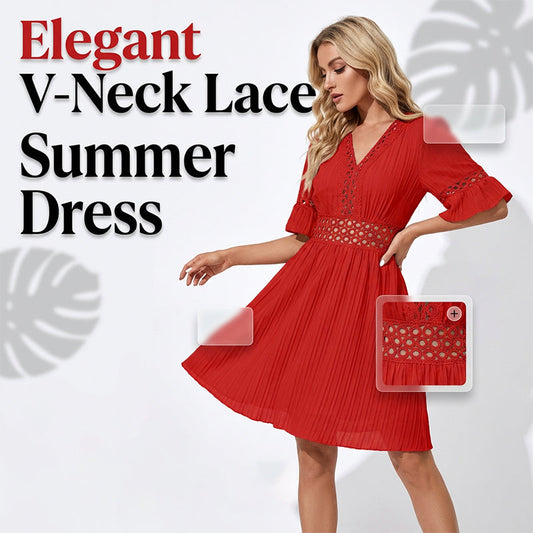 📢📢50% OFF !! ⏰Chic V-Neck Dress with Lace Cutout Details