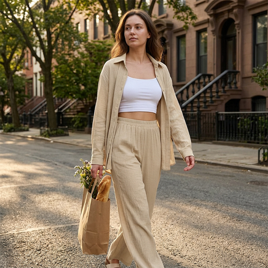 Women's Soft Casual Top & Wide-Leg Pants Set