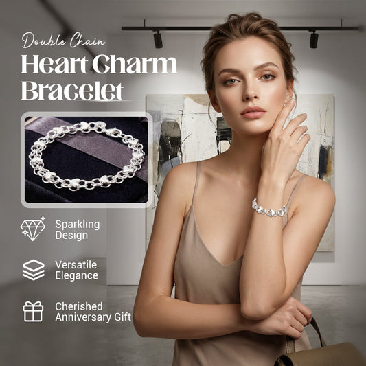 📢📢50% OFF !! ⏰Double Chain Heart Charm Bracelet