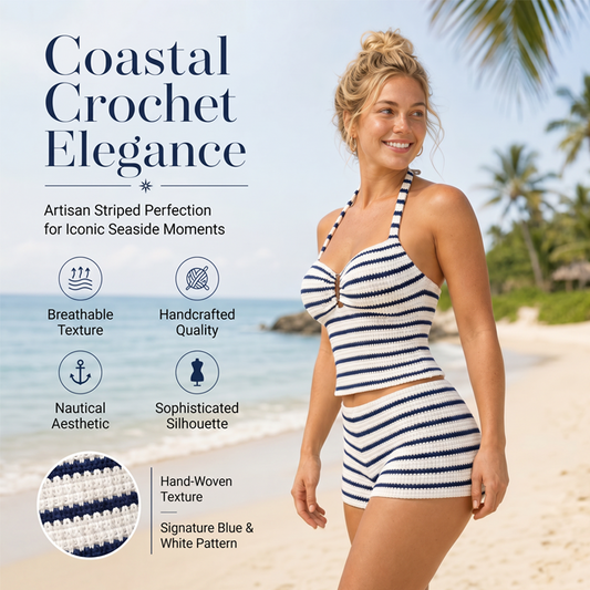 Women's Striped Halter Tankini 2-Piece Set