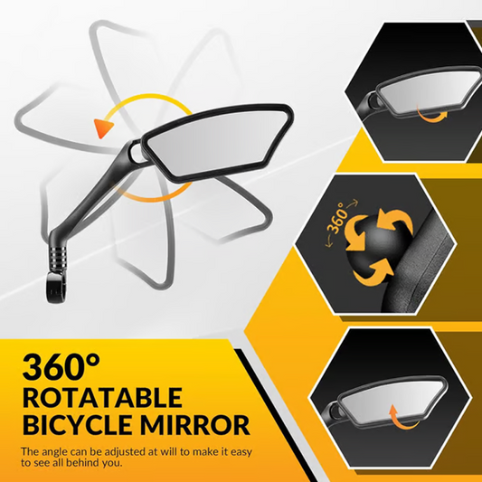 💥360° Rotatable Bicycle Rearview Mirror – Shock-Absorbing Arm, Weather-Resistant, Universal Mount 🛡️