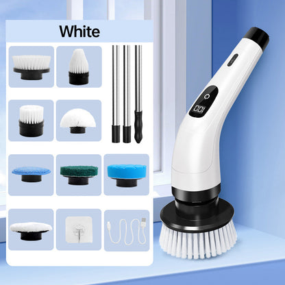 💪 Rechargeable Cleaning Brush with Telescopic Pole & 8 Heads — No Bending, No Kneeling, Just Effortless Cleaning
