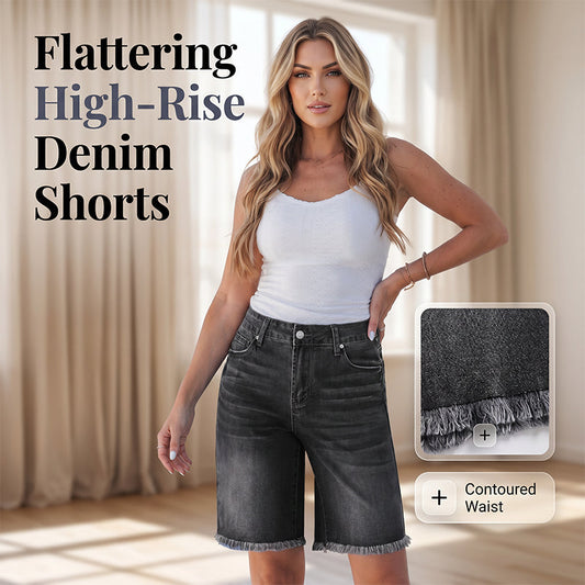 👖🌅✨ LIMITED-TIME 50% OFF! Women’s Casual High Waisted Fringed Denim Shorts – Flattering High-Rise, Slimming Fit, Raw Fringe Hem – Accentuates Your Waist and Elongates Your Legs for a Chic Summer Look 🦵