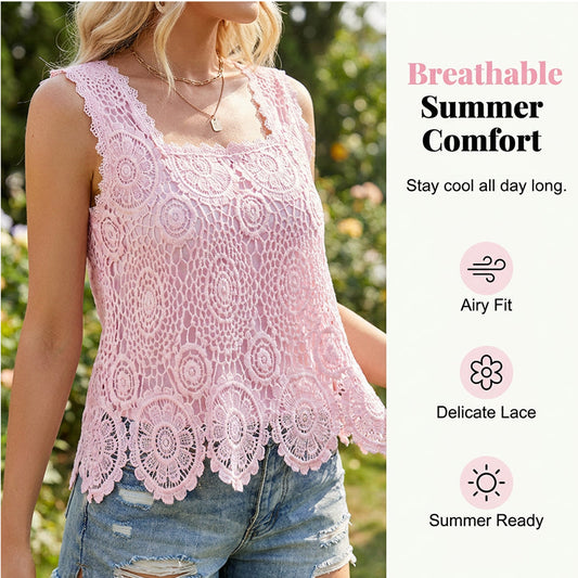 Women's Elegant Square Neck Lace Tank Top