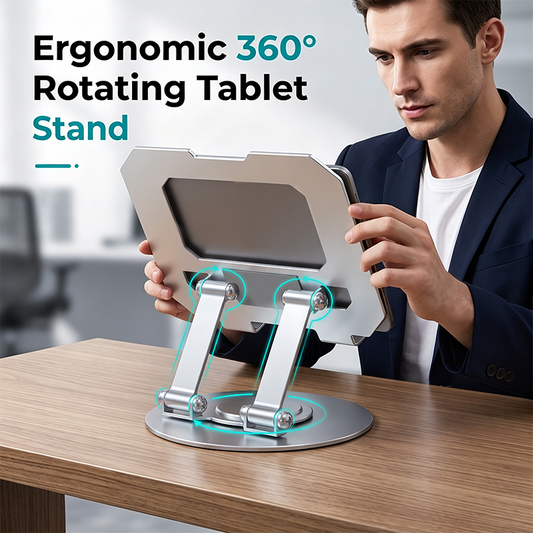 Adjustable Aluminum Tablet Stand with Rotating Base