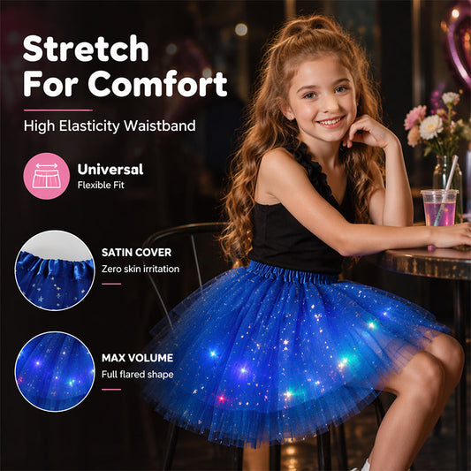 🏆 Last Day 50%OFF!🎁LED Light Up Sequin Tutu Skirt Star Mesh Princess Skirt for Girls and Adults