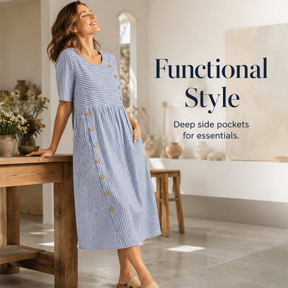 🌀☁️ LIMITED TIME 50% OFF! 👗Women's Casual Striped Relaxed Dress – Breezy fit & soft stripes – Perfect for effortless everyday style.