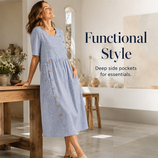 🌀☁️ LIMITED TIME 50% OFF! 👗Women's Casual Striped Relaxed Dress – Breezy fit & soft stripes – Perfect for effortless everyday style.