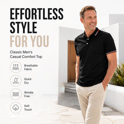 Men's Contrast Collar Printed Lapel T-Shirt