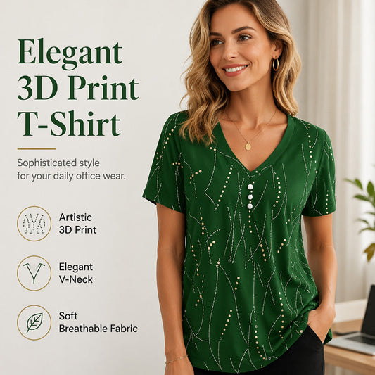 Women's Elegant Printed V-Neck Top