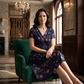 Women's V-Neck Floral Print Dress with Twist Waist