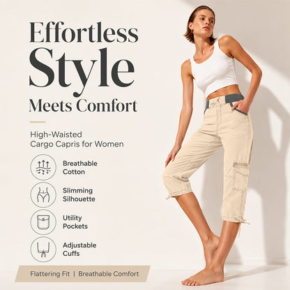 👖50% OFF NOW ! ✨Women's High-Waist Cargo Capri Pants – Breathable Cotton with Utility Pockets, Adjustable Cuffs Casual Summer Trousers