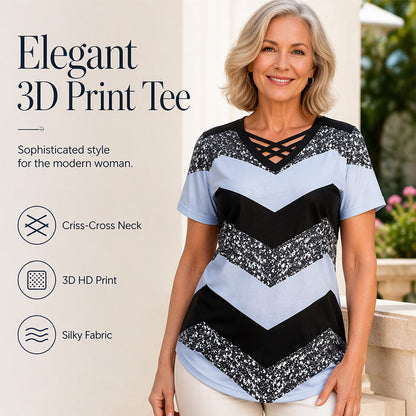 Women Criss Cross V Neck T Shirt Striped Casual Short Sleeve Tee