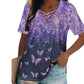 Women Criss Cross V Neck T Shirt Striped Casual Short Sleeve Tee