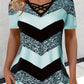 Women Criss Cross V Neck T Shirt Striped Casual Short Sleeve Tee