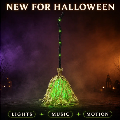 📢📢50% OFF !!⏰🧙 Animated Witch Broom Halloween Decoration with Lights and Sound