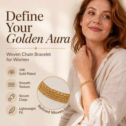 14K gold-plated bracelet in a wide woven mesh design
