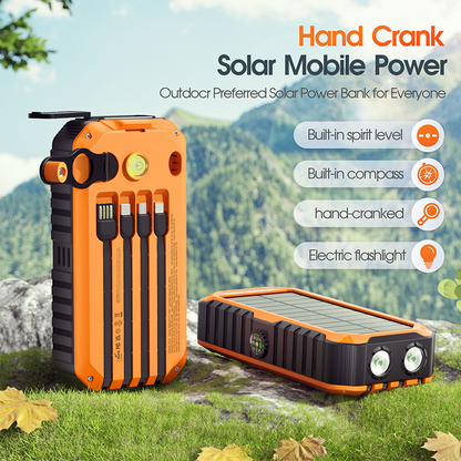 Solar Power Bank with Built-in Cables & Flashlight