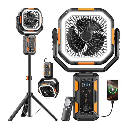 🌀 50% OFF NOW! ⏰ Multi-Functional Outdoor Camping Fan – Rechargeable & portable – LED light, power bank & hook – perfect for tents, patios or work sites 🔋