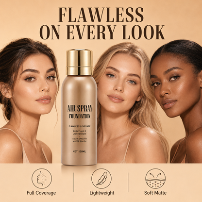 💄50% OFF NOW! Waterproof Flawless Air Spray Foundation‑Lightweight Breathable Full‑Coverage Spray Makeup, Soft Matte Finish Airbrush Foundation for All Skin Tones